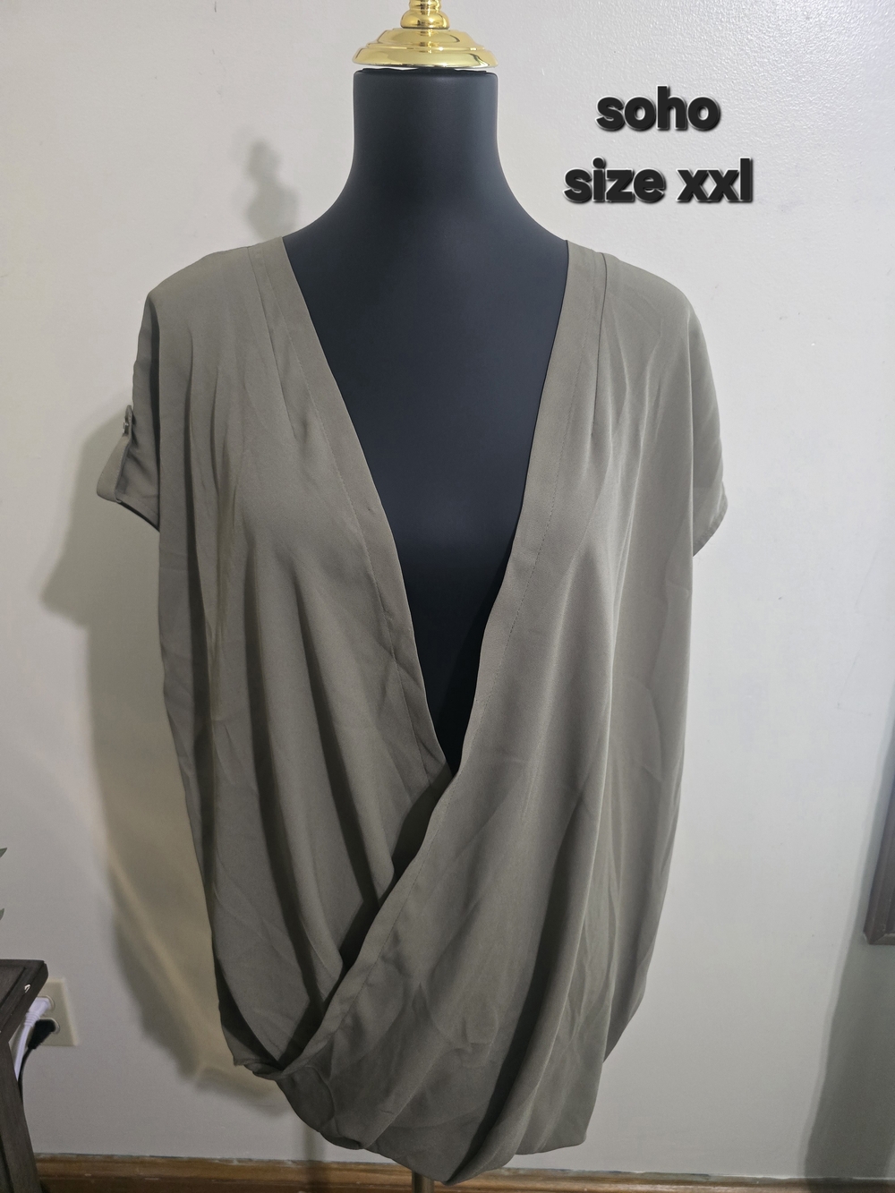 Soho Olive Green Draped V-Neck Tunic Top - XXL